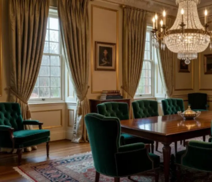 Elegancki żyrandol Heathfield & Co w klasycznym salonie o luksusowym charakterze