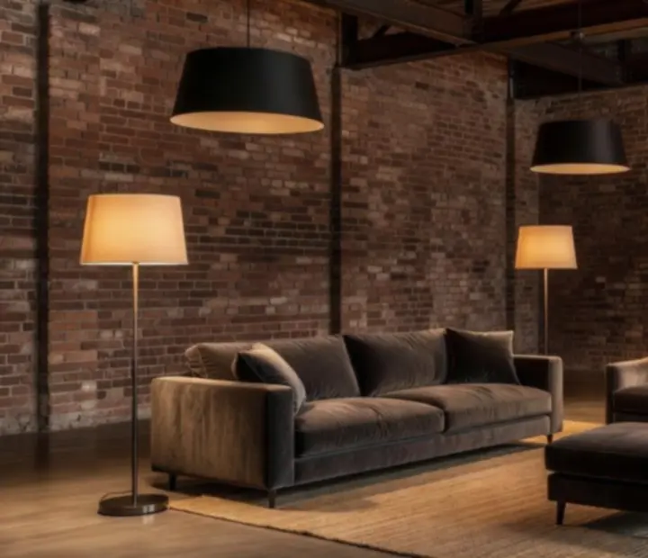 Loftowe wnętrze z industrialnym oświetleniem architektonicznym